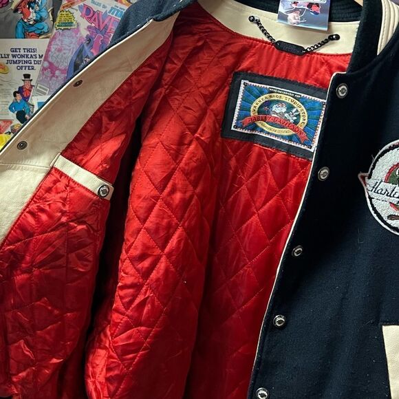 Harley Davidson Taz Motorcycle Leather Letterman Jacket Sz XL 1950 FL Vintage - Picture 6 of 9